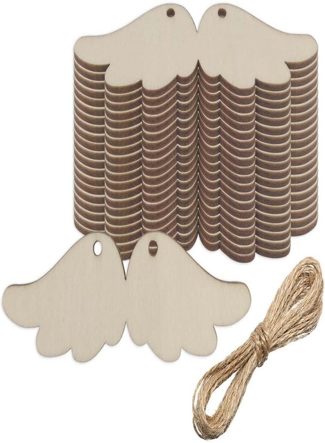 Cliths 20pcs Angel Wing Wood DIY Crafts - Blank Wooden Angel Wing Shaped Hanging Ornaments with Jute Twines for Wedding, Birthday, Party Decor (1.25x3.94 inch, 3mm Thick) - Image 1
